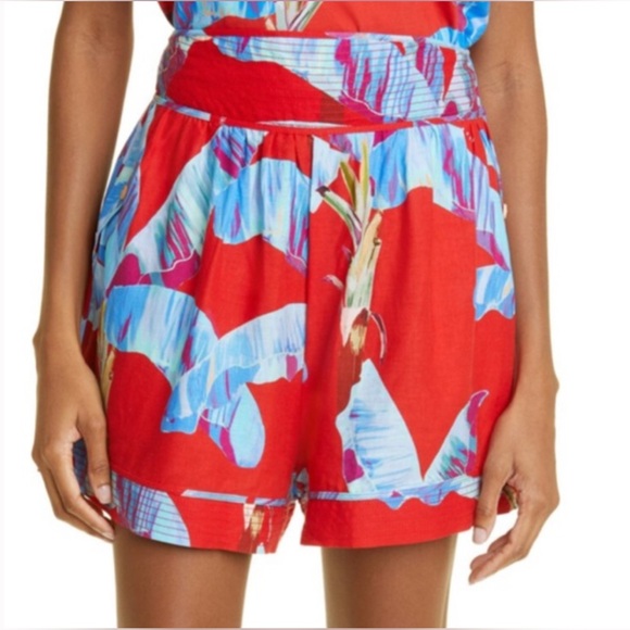 Farm Rio Sweet Jungle High Waist Linen Shorts in Ananas Red - Picture 2 of 7